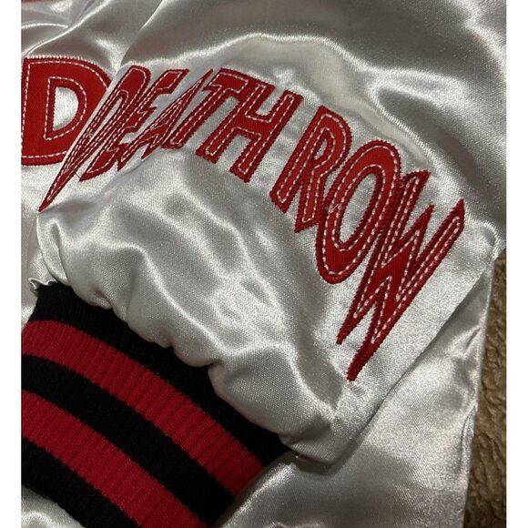 Death Row Records Satin Bomber Jacket Sz M White & Red Embroidered Unisex - Picture 4 of 9